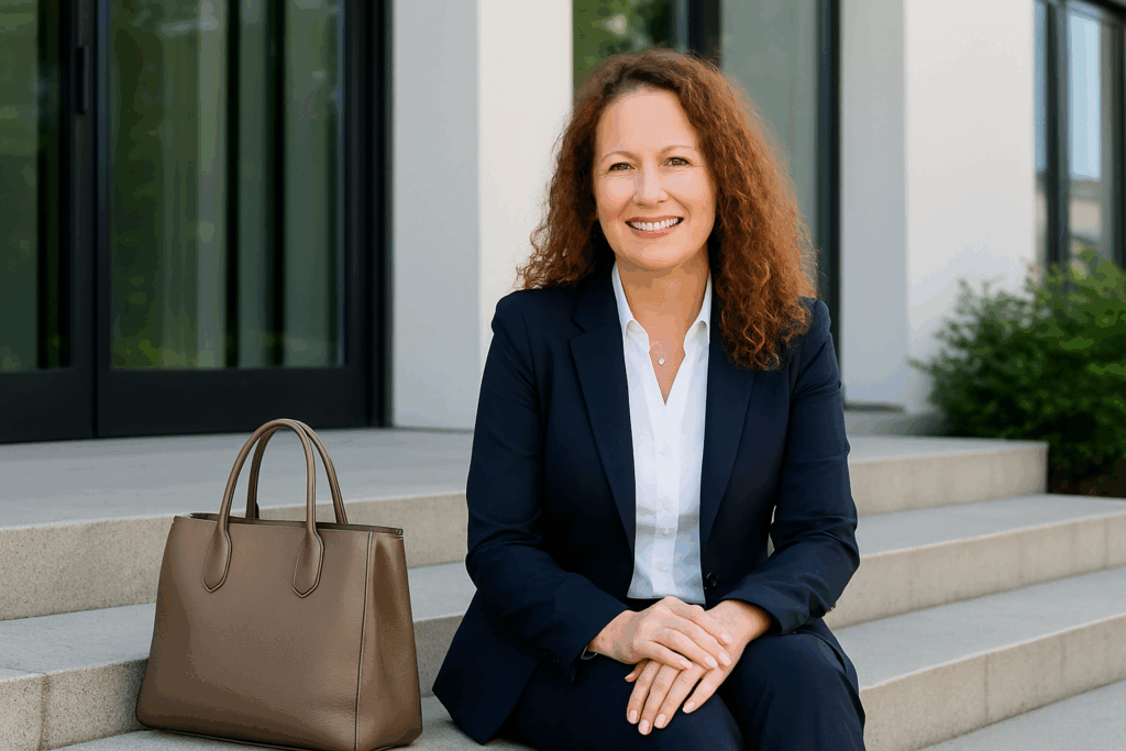Helga im Sommer vor dem Büro Stiege